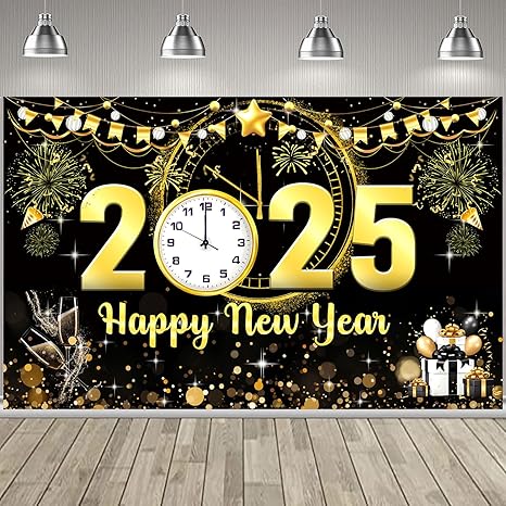 Happy New Year 2025 Extra Large Fabric Sign Poster Banner