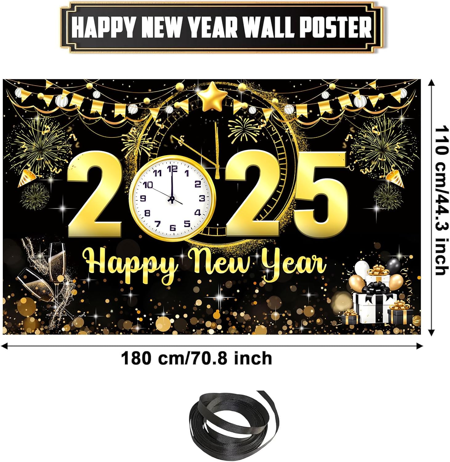 Happy New Year 2025 Extra Large Fabric Sign Poster Banner - Image 2