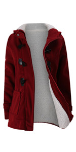JiangWu Womens Fashion Horn Button Fleece Thicken Coat with Hood Winter Warm Jacket