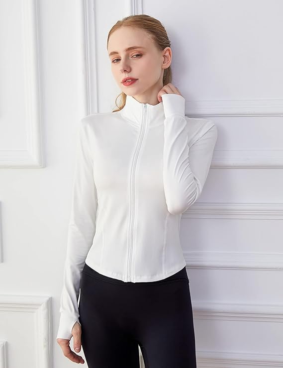 Tanming Women's Full Zip Seamless Workout Jacket Running Yoga Slim Fit Track Jacket - Image 4