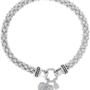 NINE WEST Women's Silvertone Crystal Pave Heart Stretch Bracelet