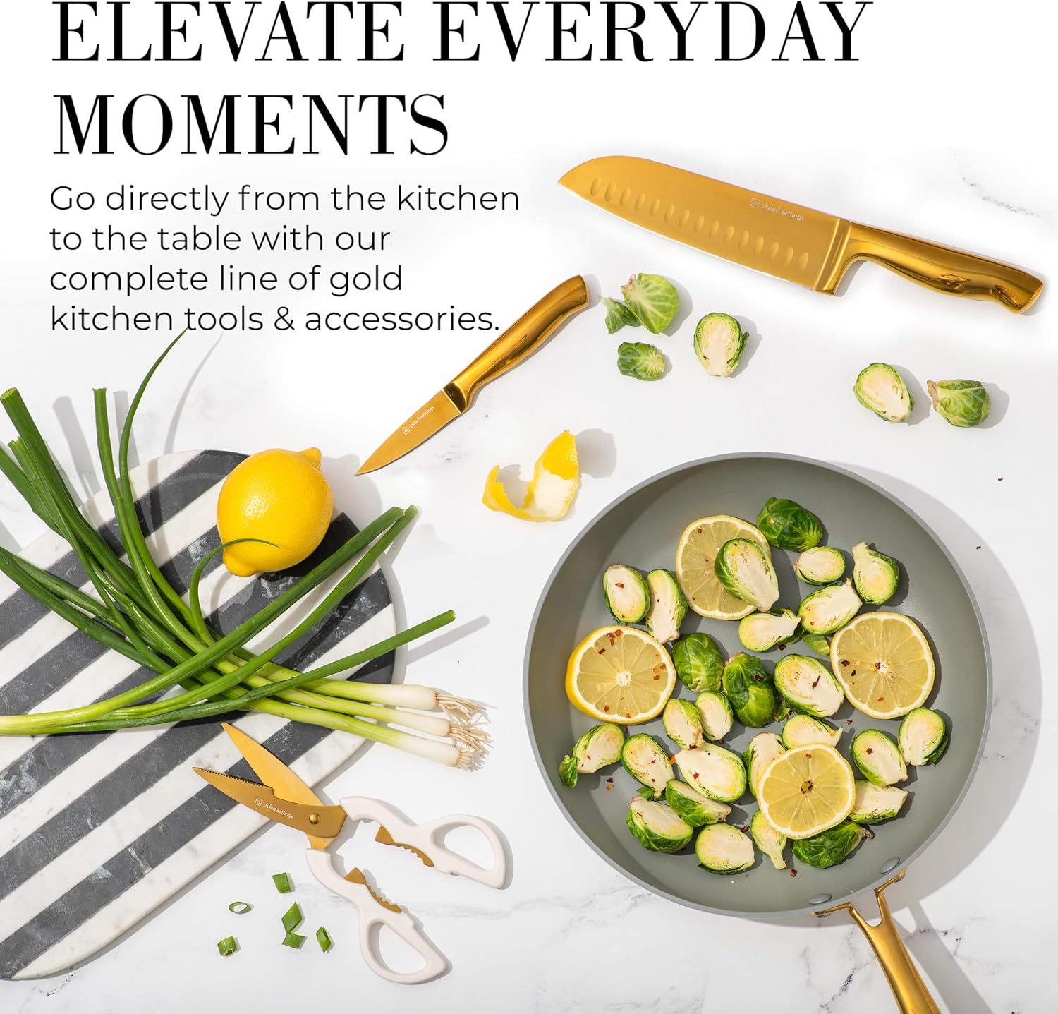 Gold Knife Set for Kitchen with Block and Sharpener - 14 Piece Razor Sharp Titanium Gold Kitchen Knife Set - Image 4